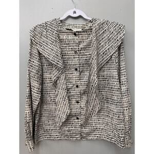 Vintage 80s Cream Black Grid Geometric Abstract Blouse Bow Cos Cob size 10